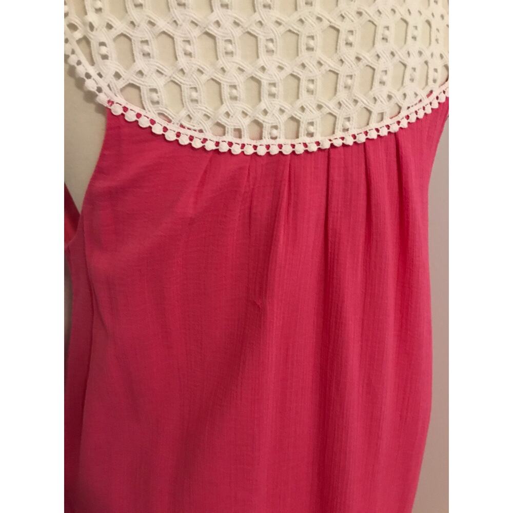 Lilly Pulitzer Sydney Crinkle Dress Daquiri Pink Crochet Neck Size 12 - Picture 12 of 13